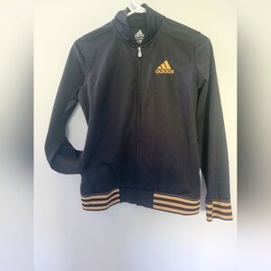 Adidas, black and gold fully zip warm up jacket - Boys M (size 10-12)